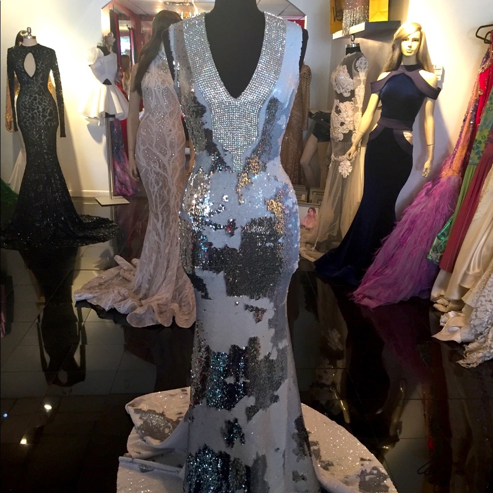 Beautiful Sequin and Rhinestone (Silver/White) Custom Made Versailles Dress